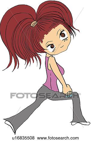 Stock Illustration - A girl exercising, Illustration, Cartoon, Portrait. Fotosearch
