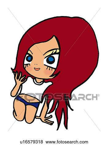 Stock Illustration - A girl in gym suit, Illustration, Cartoon, Portrait. Fotosearch