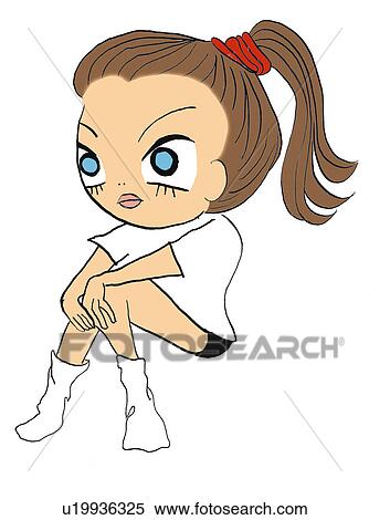 Stock Illustration - A girl in gym suit, Illustration, Cartoon, Portrait. Fotosearch
