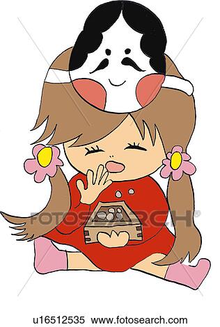A girl in Setsubun, Illustration, Cartoon, Portrait View Large Illustration Stock Illustration - A girl in Setsubun, Illustration, Cartoon, Portrait. Fotosearch