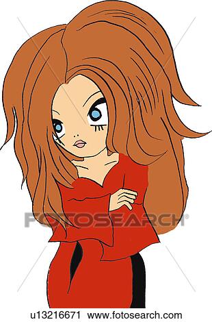 A girl posing, Illustration, Cartoon, Portrait View Large Illustration Clip Art - A girl posing, Illustration, Cartoon, Portrait. Fotosearch