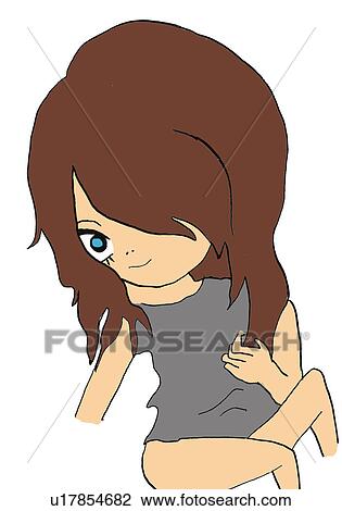 Drawing - A girl posing, Illustration, Cartoon, Portrait. Fotosearch