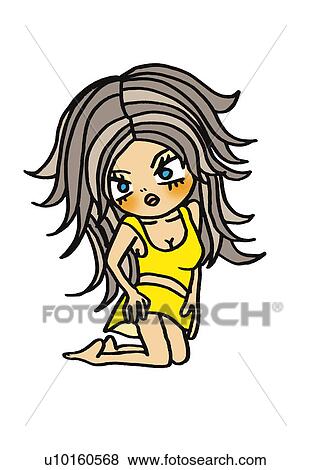 A girl posing, Illustration, Cartoon, Portrait View Large Illustration Stock Illustration - A girl posing, Illustration, Cartoon, Portrait. Fotosearch