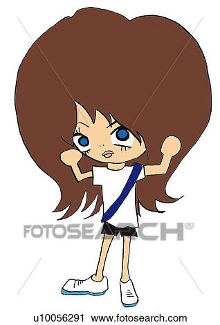 Clip Art - A girl runner, Illustration, Cartoon, Portrait. Fotosearch