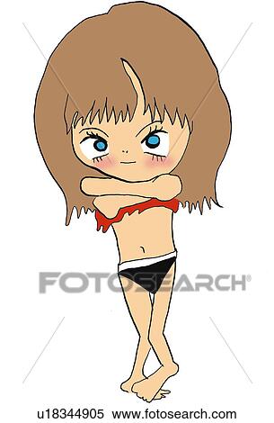 Stock Illustration - A girl taking off clothes, Illustration, Cartoon, Portrait. Fotosearch