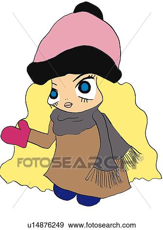 A girl wearing coat and knit cap, Illustration, Cartoon, Portrait View Large Illustration Stock Illustration - A girl wearing coat and knit cap, Illustration, Cartoon, Portrait. Fotosearch