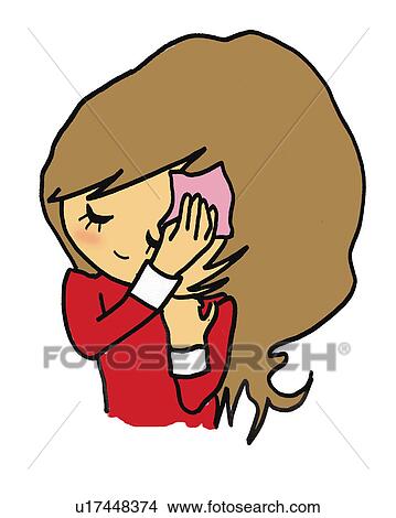Stock Illustration - A girl wiping forehead, Illustration, Cartoon, Portrait. Fotosearch