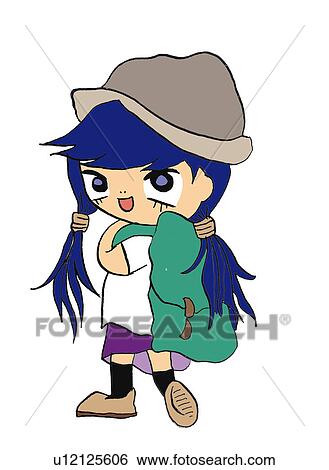 A girl with a day bag, Illustration, Cartoon, Portrait View Large Illustration Stock Illustration - A girl with a day bag, Illustration, Cartoon, Portrait. Fotosearch