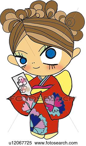 A girl with kimono posing, Illustration, Cartoon, Portrait View Large Illustration Stock Illustration - A girl with kimono posing, Illustration, Cartoon, Portrait. Fotosearch