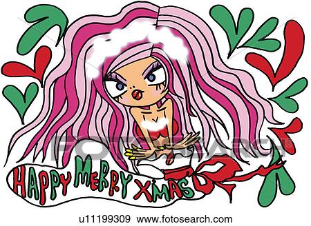Stock Illustration - A girl with the message, Illustration, Cartoon, Portrait. Fotosearch