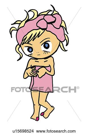 A Girl Wrapped In A Bath Towel Illustration Cartoon Portrait Stock Illustration U15698524 Fotosearch