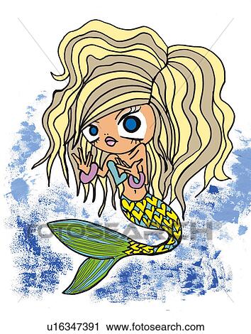 Clip Art - A mermaid, Illustration, Cartoon, Portrait. Fotosearch