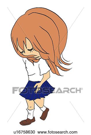 Clipart - A school girl, Illustration, Cartoon, Portrait. Fotosearch