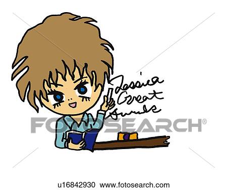 Clipart - A woman teaching, Illustration, Cartoon, Portrait. Fotosearch