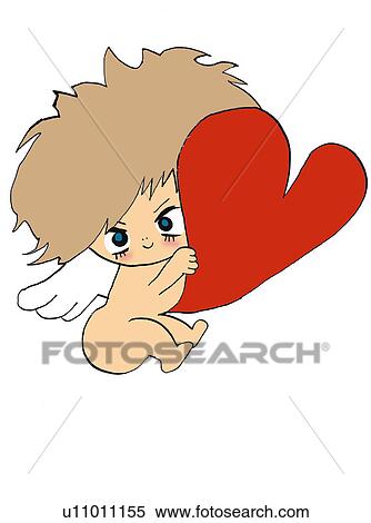 Stock Illustration - An angel holding heart, Illustration, Cartoon, Portrait. Fotosearch