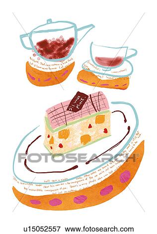 Stock Illustration - Cake and Tea Image. Fotosearch