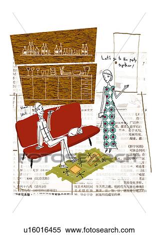 Couple relaxing in a room View Large Illustration Stock Illustration - Couple relaxing in a room. Fotosearch