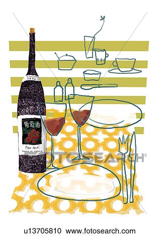 Clipart - Dinner with wine. Fotosearch
