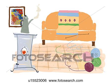 Stock Illustration - Livingroom in winter. Fotosearch