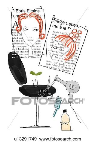 Two pictures and hairdresser's equipment View Large Illustration Stock Illustration - Two pictures and hairdresser's equipment. Fotosearch
