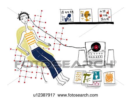Stock Illustration - Woman relaxing in a room. Fotosearch