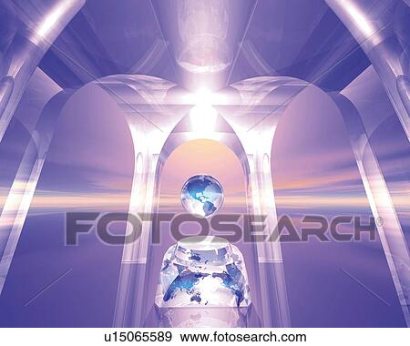 Crystal globe floating over the gaine, Computer Graphics, composition View Large Illustration Stock Illustration - Crystal globe floating over the gaine, Computer Graphics, composition. Fotosearch