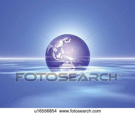 Stock Illustration - Crystal globe in the sky, Computer Graphics, composition. Fotosearch