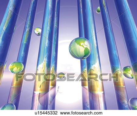 Crystal globes and poles extending to the sky, low angle view, Computer Graphics, composition View Large Illustration Drawing - Crystal globes and poles extending to the sky, low angle view, Computer Graphics, composition. Fotosearch