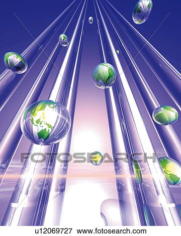 Crystal globes and poles extending to the sky, low angle view, Computer Graphics, composition View Large Illustration Stock Illustration - Crystal globes and poles extending to the sky, low angle view, Computer Graphics, composition. Fotosearch