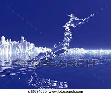 Clipart - Crystal map of Japan and iceberg, Computer Graphics, composition. Fotosearch