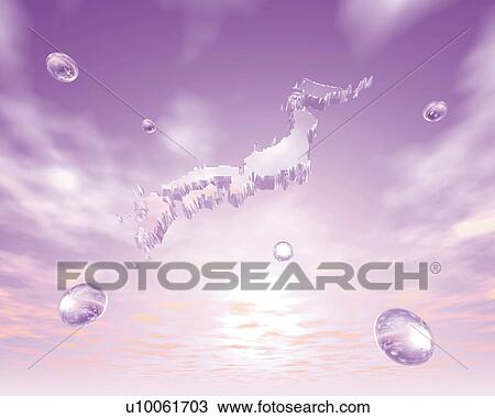 Crystal map of Japan in the sky, low angle view, Computer Graphics, composition View Large Illustration Drawing - Crystal map of Japan in the sky, low angle view, Computer Graphics, composition. Fotosearch
