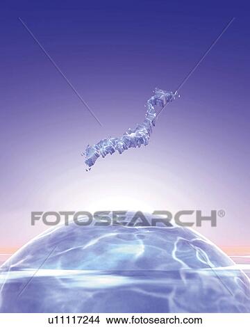 Stock Illustration - Crystal map of Japan over a ball, Computer Graphics, composition, copy space. Fotosearch