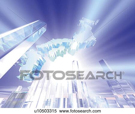 Crystal map of Japan over the skyscrapers, low angle view, Computer Graphics, composition View Large Illustration Stock Illustration - Crystal map of Japan over the skyscrapers, low angle view, Computer Graphics, composition. Fotosearch