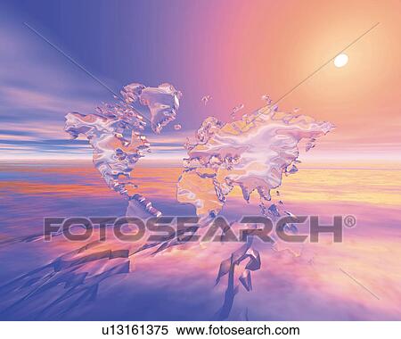 Crystal world map and the sun, Computer Graphics, composition View Large Illustration Stock Illustration - Crystal world map and the sun, Computer Graphics, composition. Fotosearch