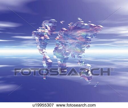 Crystal world map in the blue sky, blurred motion, Computer Graphics, composition View Large Illustration Stock Illustration - Crystal world map in the blue sky, blurred motion, Computer Graphics, composition. Fotosearch