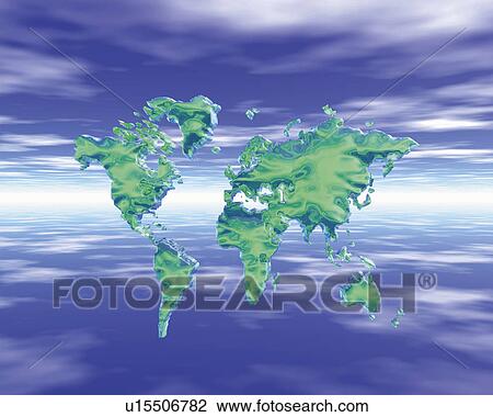 Drawing - Crystal world map in the sky, Computer Graphics, composition. Fotosearch