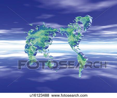 Crystal world map in the sky, Computer Graphics, composition View Large Illustration Stock Illustration - Crystal world map in the sky, Computer Graphics, composition. Fotosearch