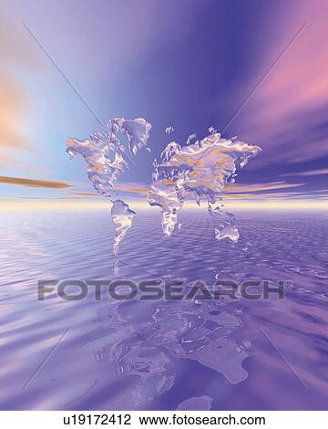 Crystal world map over the ocean, Computer Graphics, composition View Large Illustration Drawing - Crystal world map over the ocean, Computer Graphics, composition. Fotosearch