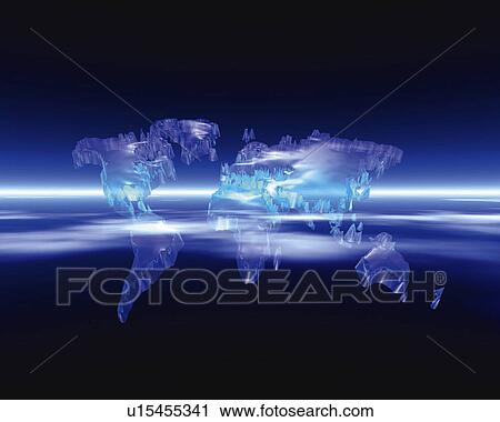Crystal world map over water, Computer Graphics, composition View Large Illustration Clip Art - Crystal world map over water, Computer Graphics, composition. Fotosearch