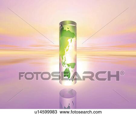 Cylinder world map and light, Computer Graphics, composition View Large Illustration Drawing - Cylinder world map and light, Computer Graphics, composition. Fotosearch
