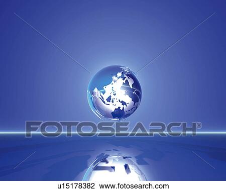 Floating crystal globe, blue background, Computer Graphics, composition, copy space View Large Illustration Drawing - Floating crystal globe, blue background, Computer Graphics, composition, copy space. Fotosearch