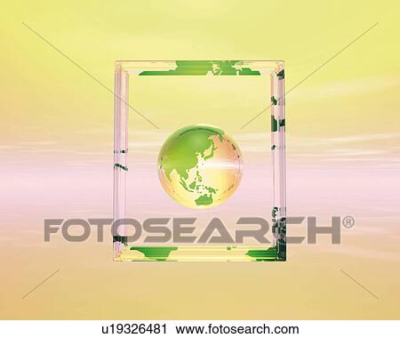 Globe in crystal frame, front view, Computer Graphics, composition View Large Illustration Clip Art - Globe in crystal frame, front view, Computer Graphics, composition. Fotosearch