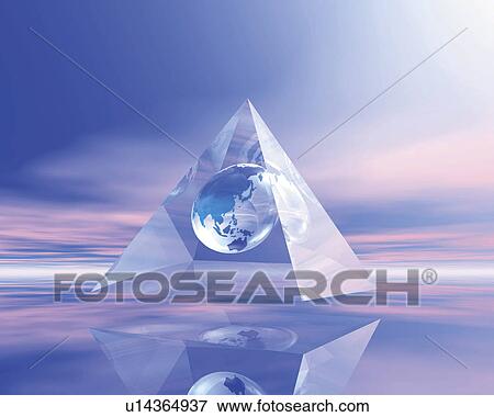 Globe in pyramid crystal, Computer Graphics, composition View Large Illustration Stock Illustration - Globe in pyramid crystal, Computer Graphics, composition. Fotosearch