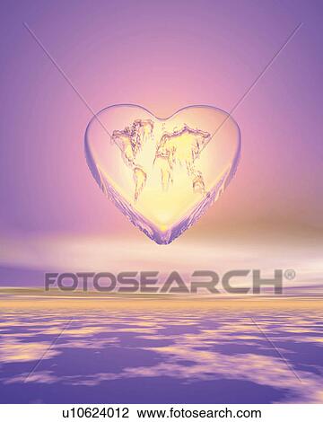 Heart shaped world map in the sky, Computer Graphics, composition View Large Illustration Drawing - Heart shaped world map in the sky, Computer Graphics, composition. Fotosearch