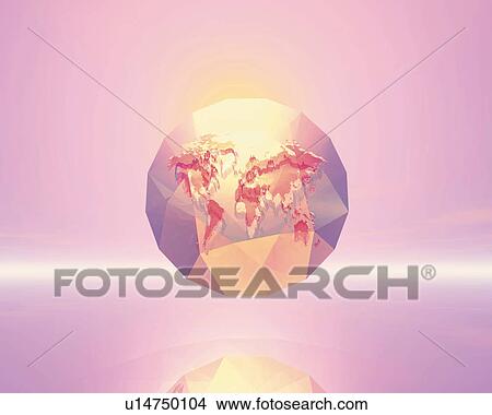 Stock Illustration - Light and crystal globe, purple background, Computer Graphics, composition, copy space. Fotosearch