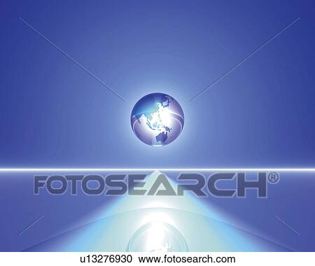Clipart - Light and floating crystal globe, blue background, Computer Graphics, composition, copy space. Fotosearch