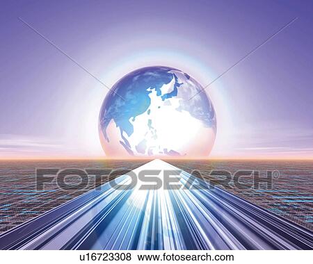 Road and globe in the sky, Computer Graphics, composition View Large Illustration Stock Illustration - Road and globe in the sky, Computer Graphics, composition. Fotosearch