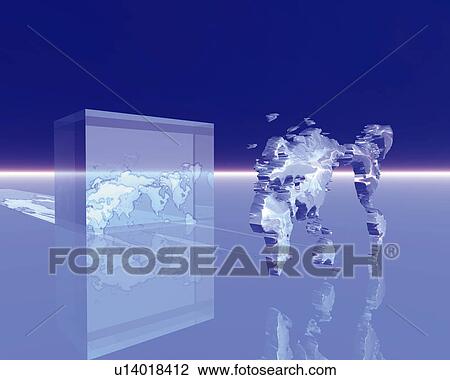 Square crystal reflecting world map, blue background, Computer Graphics, composition View Large Illustration Drawing - Square crystal reflecting world map, blue background, Computer Graphics, composition. Fotosearch