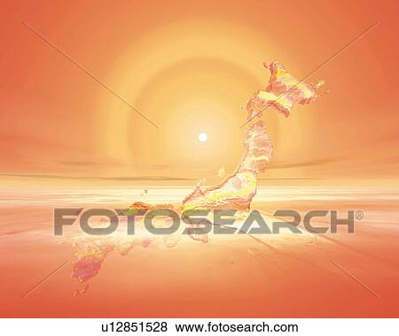 Sunset and crystal map of Japan in the sky, Computer Graphics, composition View Large Illustration Stock Illustration - Sunset and crystal map of Japan in the sky, Computer Graphics, composition. Fotosearch