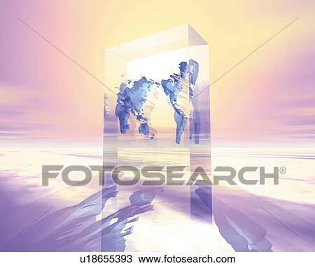 Drawing - World map of square crystal, Computer Graphics, composition. Fotosearch